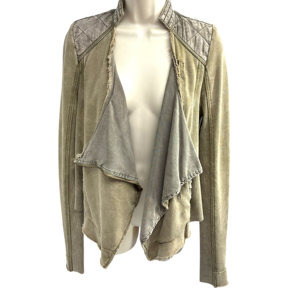 Free People Draped Moto Jacket Quilted Shoulders‎ Asym Zip Olive Womens S